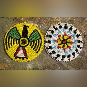 Vintage glass beaded rosettes 3inch with leather backing